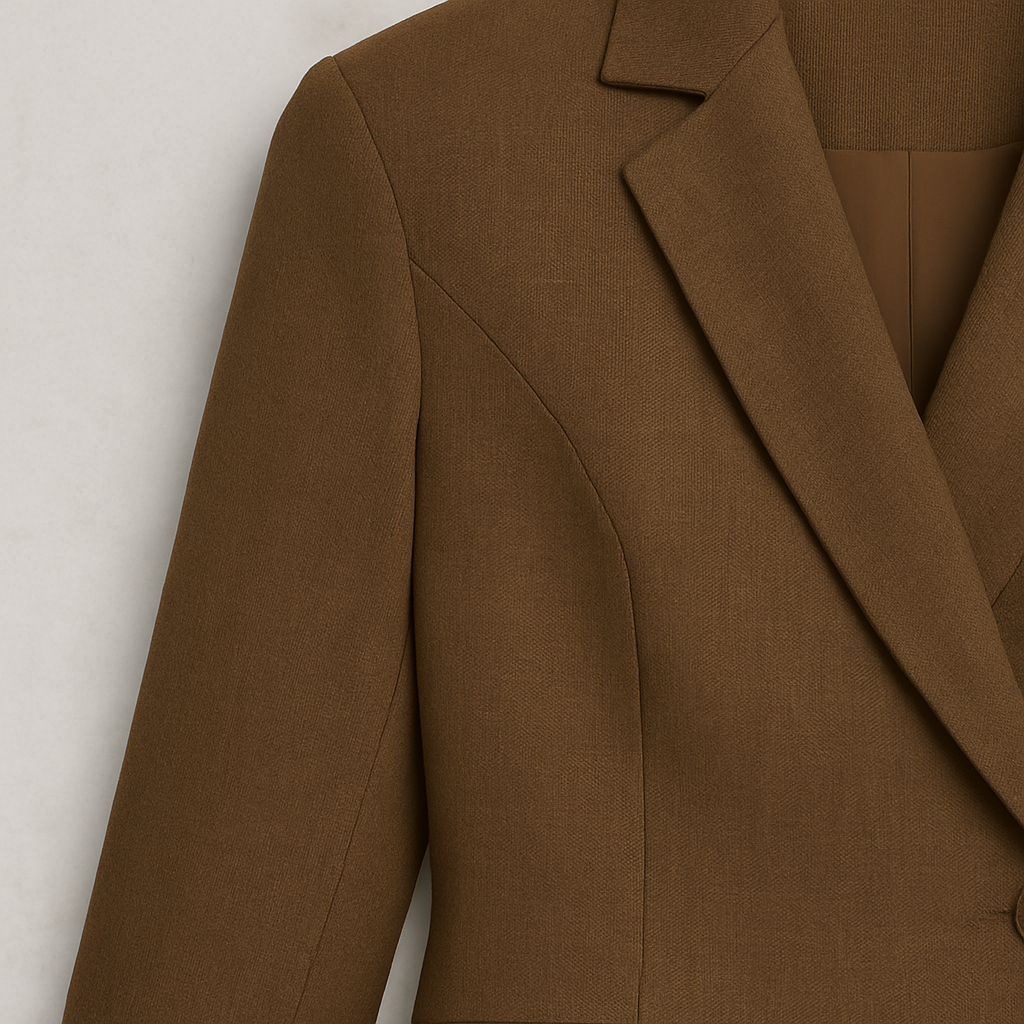 Tailored single-button blazer with structured fit, long sleeves, and sharp notched lapel, designed for elegant power dressing.
